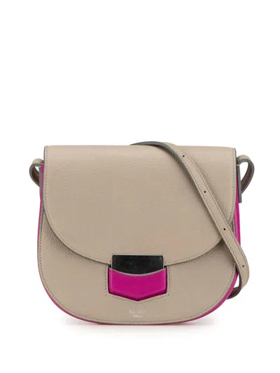 Pre-owned Celine 2016 Small Bicolor Leather Trotteur Crossbody Bag In Brown