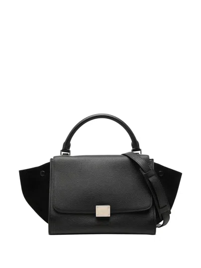 Pre-owned Celine 2016 Small Drummed Calfskin And Suede Trapeze Satchel In Black