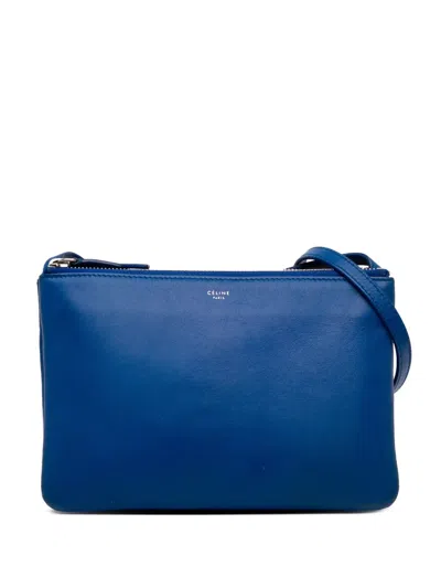 Pre-owned Celine 2016 Small Lambskin Trio Crossbody Bag In Blue