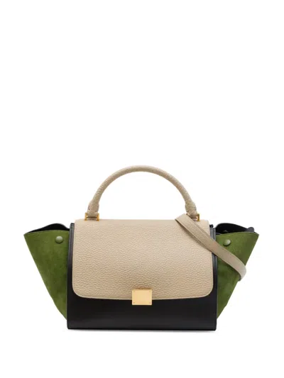 Pre-owned Celine 2016 Small Tricolor Calfskin And Suede Trapeze Satchel In Black