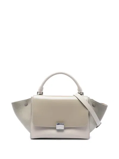 Pre-owned Celine 2016 Small Tricolor Leather Trapeze Satchel In Brown