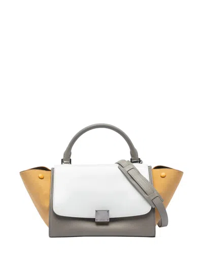 Pre-owned Celine 2016 Small Tricolor Leather Trapeze Satchel In Gray
