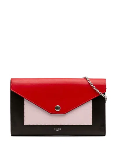 Pre-owned Celine 2016 Tricolor Leather Pocket Envelope Wallet On Chain Crossbody Bag In Black