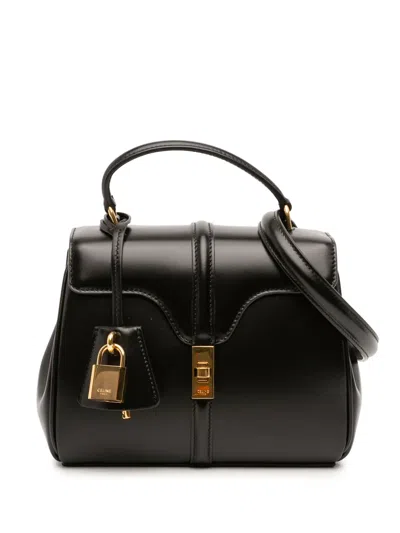 Pre-owned Celine 2016-2026 Mini Smooth Calfskin 16 Top Handle Bag Satchel In Black