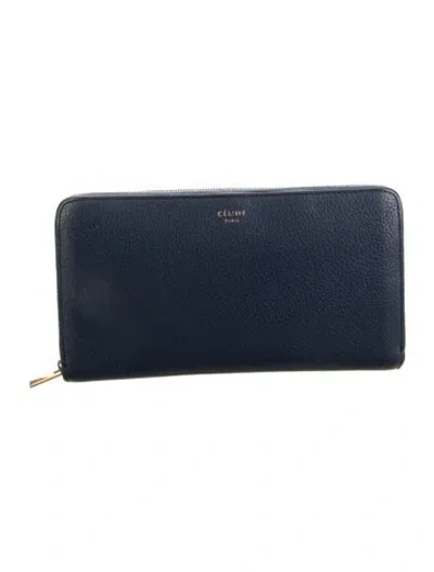 Pre-owned Celine 2017 Calfskin Continental Wallet In Blue