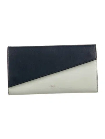 Pre-owned Celine 2017 Diagonal Large Flap Continental Wallet In Blue
