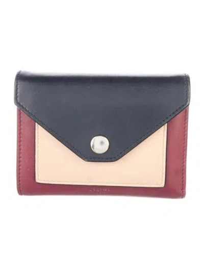 Pre-owned Celine 2017 Leather Compact Wallet In Black/pink