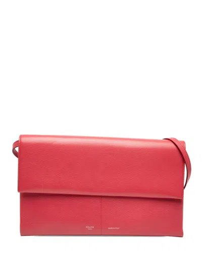 Pre-owned Celine 2017 Leather Folded Clutch On Strap Shoulder Bag In Red