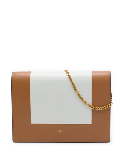 Pre-owned Celine 2017 Leather Frame Wallet On Chain Crossbody Bag In Brown