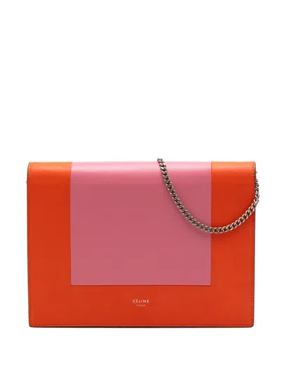 Pre-owned Celine 2017 Leather Frame Wallet On Chain Crossbody Bag In Orange