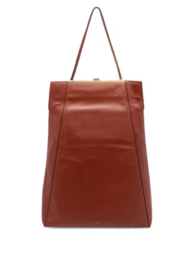 Pre-owned Celine 2017 Leather Tall Clasp Cabas Tote Bag In Brown