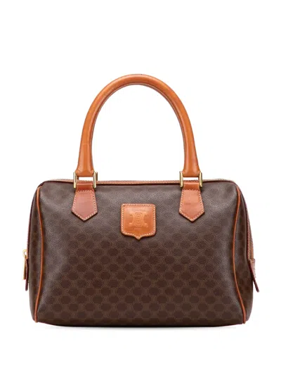 Pre-owned Celine 2017 Macadam Coated Canvas Boston Bag In Brown