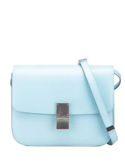 Pre-owned Celine 2017 Medium Calfskin Classic Box Crossbody Bag In Blue