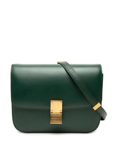 Pre-owned Celine 2017 Medium Calfskin Classic Box Crossbody Bag In Green