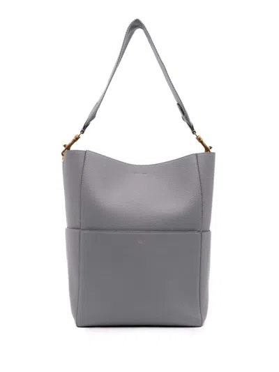 Pre-owned Celine 2017 Medium Leather Seau Sangle Bucket Bag In Gray