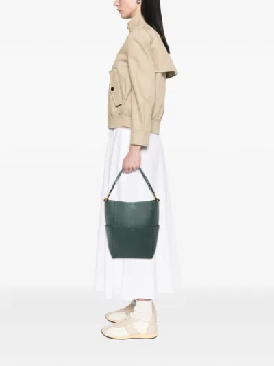 Pre-owned Celine 2017 Medium Leather Seau Sangle Bucket Bag In Green