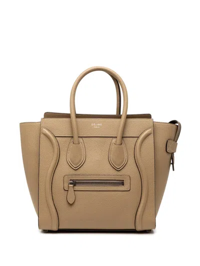 Pre-owned Celine 2017 Micro Drummed Calfskin Luggage Tote Bag In Brown