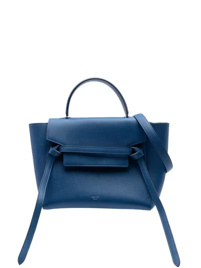 Pre-owned Celine 2017 Micro Grained Calfskin Belt Bag Satchel In Blue