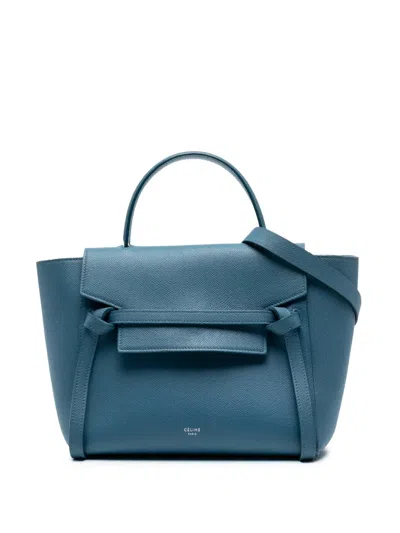 Pre-owned Celine 2017 Micro Grained Calfskin Belt Bag Satchel In Blue