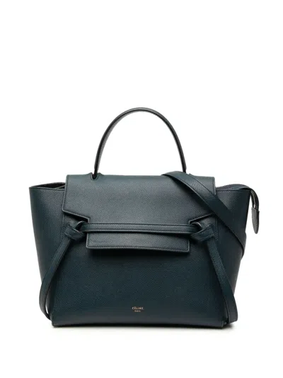 Pre-owned Celine 2017 Micro Grained Calfskin Belt Bag Satchel In Blue