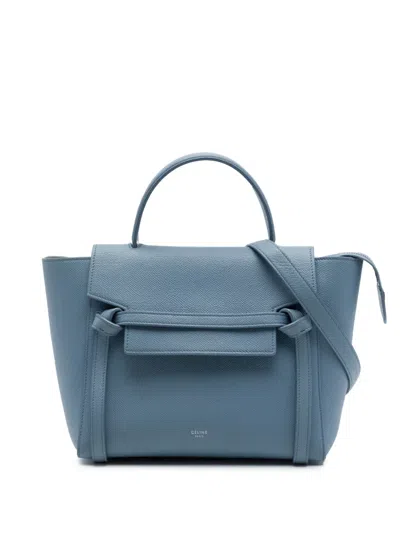 Pre-owned Celine 2017 Micro Grained Calfskin Belt Bag Satchel In Blue