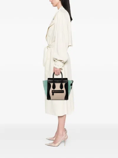 Pre-owned Celine 2017 Micro Tricolor Leather Luggage Tote Handbag In Brown