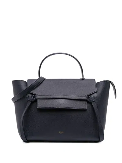 Pre-owned Celine 2017 Mini Grained Calfskin Belt Bag Satchel In Blue
