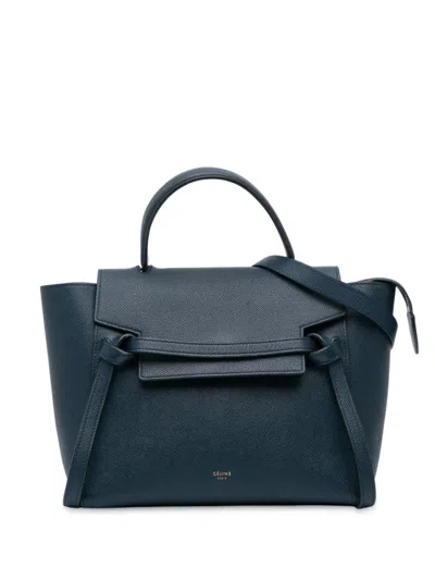 Pre-owned Celine 2017 Mini Grained Calfskin Belt Bag Satchel In Blue
