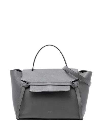 Pre-owned Celine 2017 Mini Grained Calfskin Belt Bag Satchel In Gray