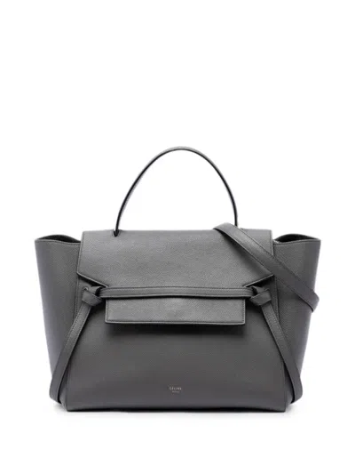 Pre-owned Celine 2017 Mini Grained Calfskin Belt Bag Satchel In Grey