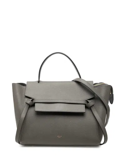 Pre-owned Celine 2017 Mini Grained Calfskin Belt Bag Satchel In Grey