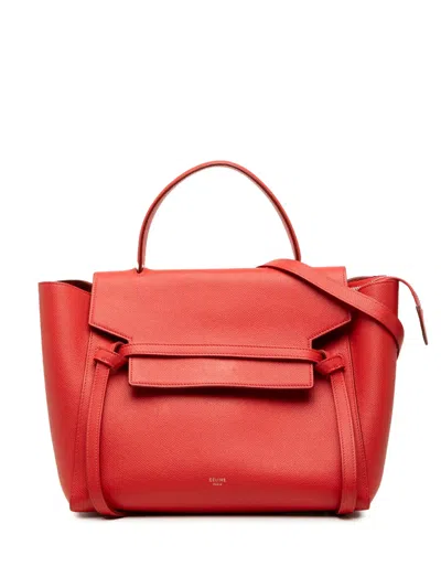 Pre-owned Celine 2017 Mini Grained Calfskin Belt Bag Satchel In Red