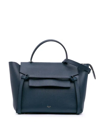 Pre-owned Celine 2017 Mini Grained Calfskin Belt Satchel In Blue