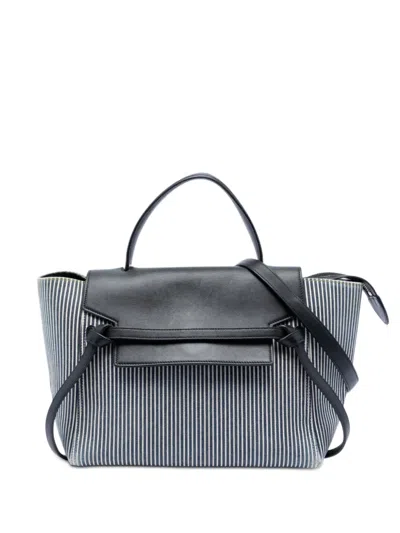 Pre-owned Celine 2017 Mini Striped Canvas And Leather Belt Bag Satchel In Blue