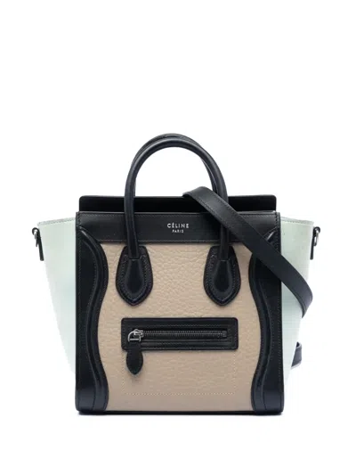 Pre-owned Celine 2017 Nano Tricolor Leather Luggage Tote Satchel In Brown