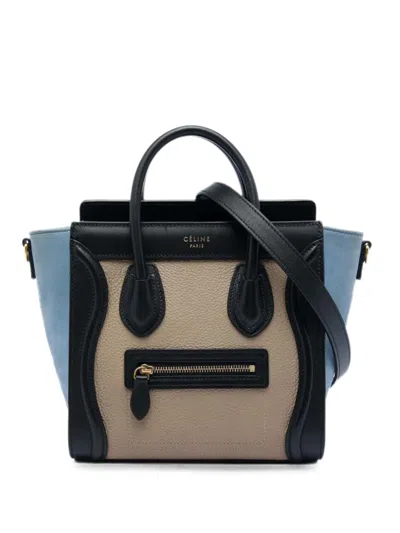 Pre-owned Celine 2017 Nano Tricolor Leather Luggage Tote Satchel In Neutrals