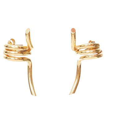 Pre-owned Celine 2017 Phoebe Philo Barbele Tone Spiral Spring Geometric Pin Earrings Pair In Multiple