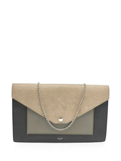 Pre-owned Celine 2017 Pocket Envelope Crocodile-effect Clutch Bag In Neutral