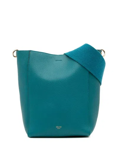 Pre-owned Celine 2017 Small Soft Grained Calfskin Seau Sangle Bucket Bag In Blue