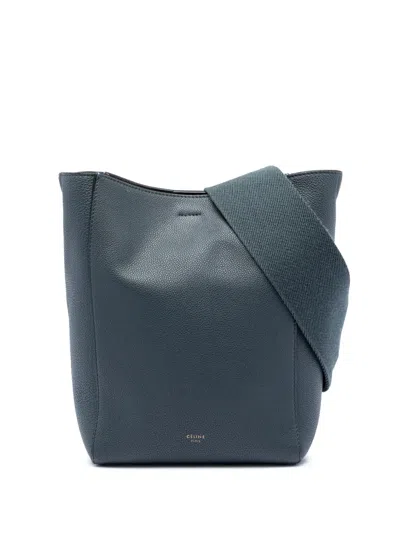 Pre-owned Celine 2017 Small Soft Grained Calfskin Seau Sangle Bucket Bag In Blue