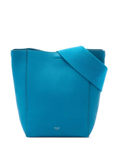 Pre-owned Celine 2017 Small Soft Grained Calfskin Seau Sangle Bucket Bag In Blue