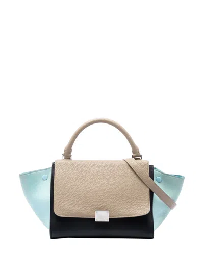 Pre-owned Celine 2017 Small Tricolor Leather Trapeze Satchel In Black