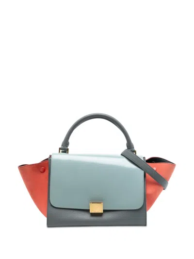 Pre-owned Celine 2017 Small Tricolor Leather Trapeze Satchel In Gray