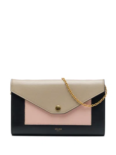Pre-owned Celine 2017 Tricolor Leather Pocket Envelope Wallet On Chain Crossbody Bag In Black