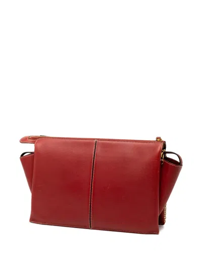 Pre-owned Celine 2017 Trifold Leather Clutch On Chain Crossbody Bag In Red