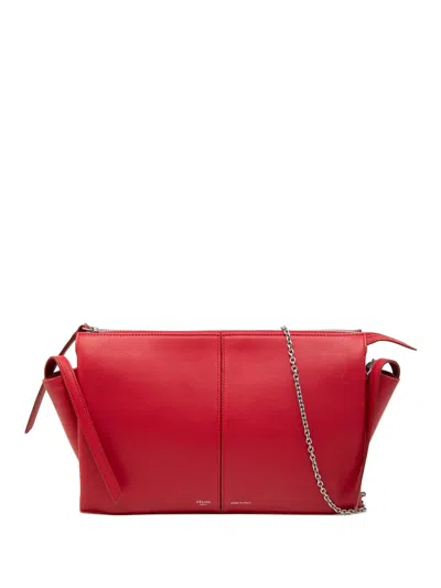 Pre-owned Celine 2017 Trifold Leather Clutch On Chain Crossbody Bag In Red