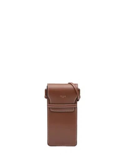 Pre-owned Celine 2018-2024 Leather Phone Pouch Flap Crossbody Bag In Brown
