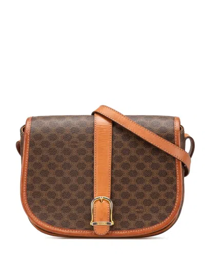 Pre-owned Celine 2018-2024 Macadam Coated Canvas Crossbody Bag In 褐色