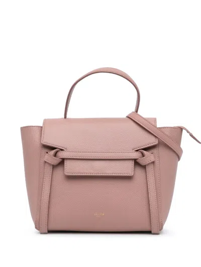 Pre-owned Celine 2018-2024 Nano Grained Calfskin Belt Bag Satchel In Pink