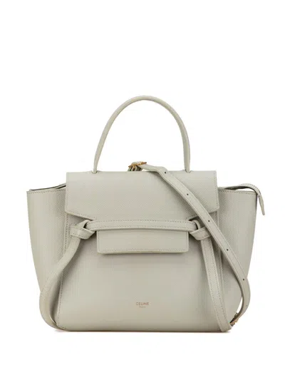 Pre-owned Celine 2018-2024 Nano Grained Calfskin Belt Bag Satchel In White
